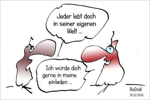 Cartoon: Von Welt zu Welt ... (medium) by BoDoW tagged welt,solipsismus,alleine,eisamkeit,hoffnung,paar,beziehung