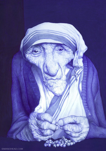 Cartoon: Madre Teresa de Calcuta (medium) by manohead tagged madre,teresa,de,calcuta,manohead,caricatura,caricature,bic,ballpoint