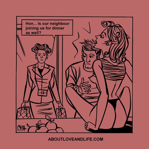 Cartoon: 006_alal Join for Dinner! (medium) by Age Morris tagged tags,agemorris,victorzilverberg,atomstyle,cartoons,lovetoons,relations,relationship,honey,join,dinner,neighbour,cheat,cheatinghusband