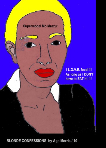 Cartoon: AM - Supermodel Loves Food (medium) by Age Morris tagged agemorris,blondconfessions,blondeconfessions,dumbblonde,blondegirl,supermodel,food,momazzu,lovefood,aslongas,eat,donothavetoeatit
