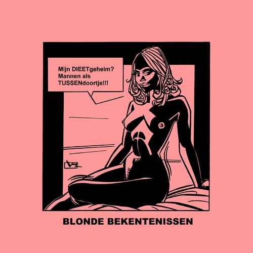 Cartoon: Blonde Bekentenissen - Dieet-tip (medium) by Age Morris tagged overgewicht,snaaien,snack,tussendoortje,dieettip,tip,dieet,relatie,agemorris,victorzilverberg,overlevenenliefde,blondebekentenissen,dom,blondje,domblondje,lekkerding,cosmogirl,tags