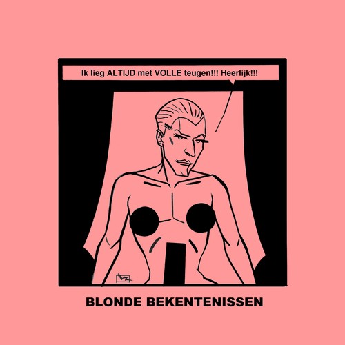 Cartoon: Blonde Bekentenissen - Liegen! (medium) by Age Morris tagged genieten,heerlijk,leugen,liegen,teugen,metvolle,homo,victorzilverberg,blondebekentenissen,blondje,dom,huishomo,agemorris,lekkerding,domblondje,overlevenenliefde,tags