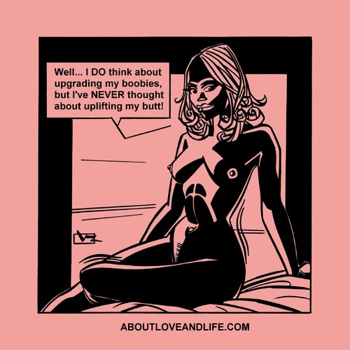 Cartoon: DB_09 Upgrade your Boobs (medium) by Age Morris tagged agemorris,victorzilverberg,atomstyle,aboutloveandlife,dumbblonde,girltalk,upgradebreasts,uplift,upliftbuttocks,never,cosmogirl