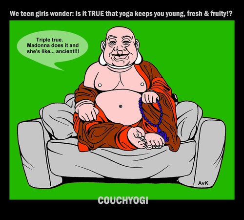 Cartoon: CouchYogi Madonna does it! (medium) by MoArt Rotterdam tagged spiritualadvice,gurutalk,guru,couchtalk,couchyogi,yoga,madonna,madonnadoesyoga,madonnadoesit,freshandfruity,keepsmeyoung,teengirls,isittrue,tripletrue,sheislikeancient