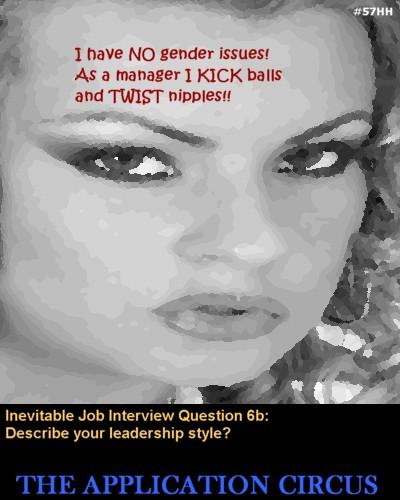 Cartoon: JobCircus_57 No Gender Issues (medium) by MoArt Rotterdam tagged applyforjob,jobsearch,jobhunt,jobinterview,newjob,ambitious,applicationcircus,careertoons,jobtoons,job,gender,genderissues,manager,leader,leadershipstyle,kickballs,twistnipples