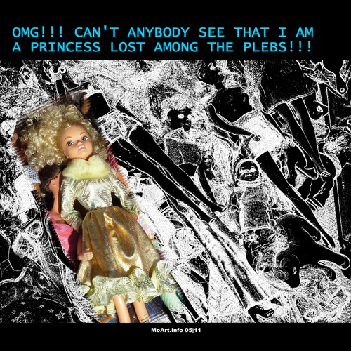 Cartoon: MH - The Lost Princess (medium) by MoArt Rotterdam tagged dolltoon,needhelp,see,ohmygod,omg,commonpeople,plebs,lost,doll,barbie,princess,moartcards,moart,rotterdam