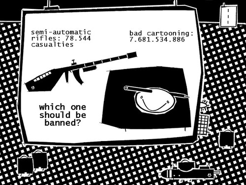 Cartoon: bad cartooning (medium) by bob schroeder tagged automatic,rifle,gun,weapon,violence,nra,casualty,victim,debate