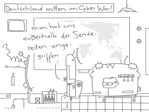 Cartoon: cyber (medium) by bob schroeder tagged cyber,krieg,sendezeit,deutschland,angriff,internet
