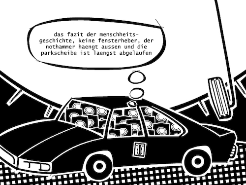 Cartoon: Fazit (medium) by bob schroeder tagged klima,klimawandel,hitze,parkscheibe,nothammer,ausstieg