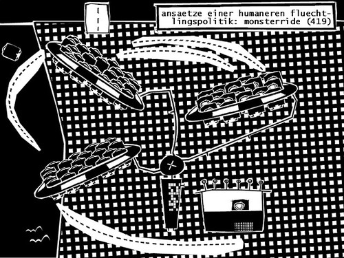 Cartoon: fluechtlingspolitik (medium) by bob schroeder tagged fluechtlingspolitik,fluechtling,einwanderung,migrant,lampedusa,monsterride