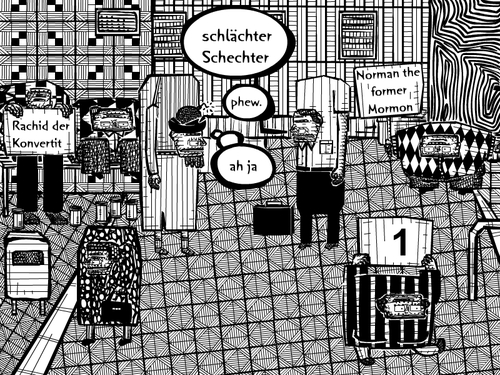 Cartoon: maennchen (medium) by bob schroeder tagged karikatur,konvertit,cultural,clash,religion