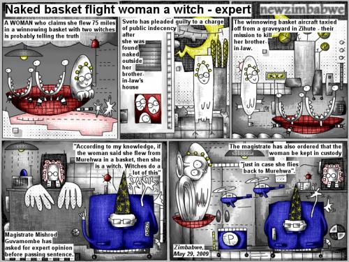 Cartoon: Naked basket flight woman (medium) by bob schroeder tagged comic,webcomic,woman,winnowing,basket,witches,public,indecency,graveyard,kill,expert,opinion,sentence,magistrate,custody