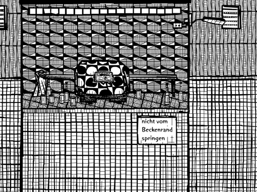 Cartoon: nicht springen (medium) by bob schroeder tagged sprung,absprung,verbot,grenze,uebertritt