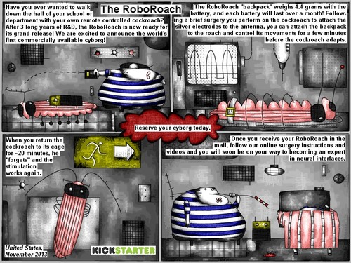 Cartoon: roboroach (medium) by bob schroeder tagged roboroach,cyborg,commercial,cockroach,remote,control,surgery