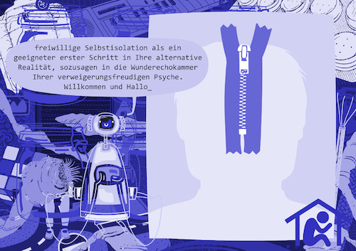 Cartoon: top_Monica29 Isolation (medium) by bob schroeder tagged corona,covid19,selbstisolation,psyche,social,distancing