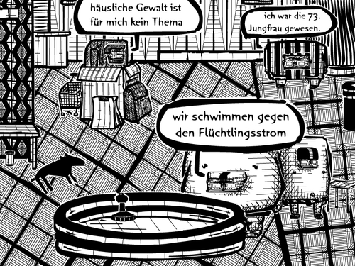 Cartoon: vent (medium) by bob schroeder tagged gewalt,jungfrau,fluechtling,fluechtlingsstrom