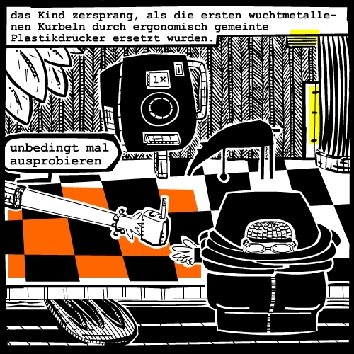 Cartoon: kindheit ohne kurbel (medium) by bob schroeder tagged maschine,automat,digitalisierung,zukunft,frueher