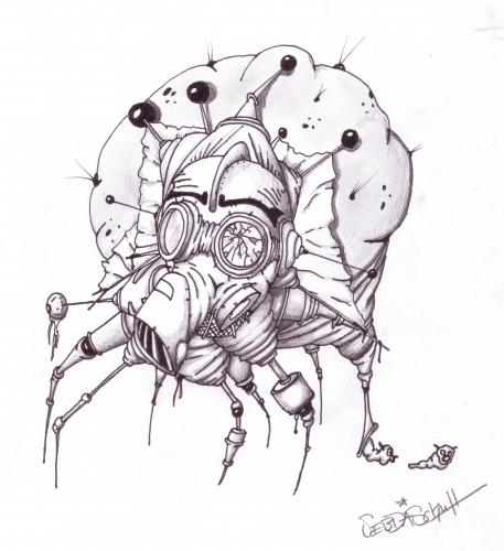Cartoon: freaky spider (medium) by SebDaSchuh tagged spider,freaky,worms,mask