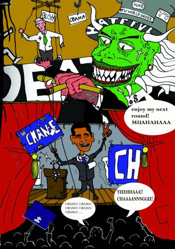 Cartoon: Master of Puppets (medium) by SebDaSchuh tagged brainwash,new,world,order,north,american,union,money,president,obama,master,of,puppets