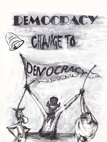 Cartoon: A Comedy of Democracy In 2011 (medium) by RahimAdward tagged ocracy,de,leader,qatar,of,prince