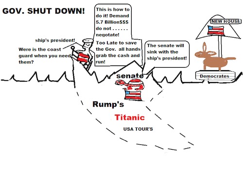 Cartoon: Gov. Shut Down (medium) by Laisseraller tagged gov,shut,down,rumps,titanic