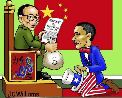 Cartoon: Debt to China (medium) by saltpppr tagged barack,obama,politics,politicians,political