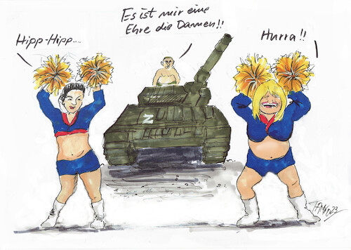 Cartoon: Alice und Sahra (medium) by Skowronek tagged shara,wagenknecht,alice,schwarzer,putin,panzer,skowronek,cartoon,karikatur,ukraine,russland,krieg