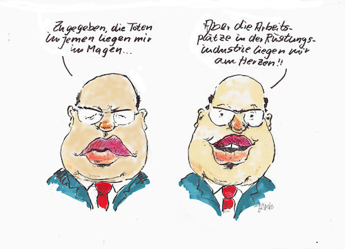 Cartoon: Altmaier (medium) by Skowronek tagged kashoggi,saudi,arabien,botschaft,journalist,mord,türkei,knochensäge,eu,rüstungsexport,deutschland,großbritanien,usa,frankreich,waffen,panzer,dollar,jemen,skowronek,cartoons,altmaier