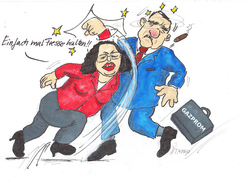 Cartoon: Andrea Nahles (medium) by Skowronek tagged spd,gerhard,schröder,gazprom,harz4,bürgergeld,rente,armut,skowronek,cartoon