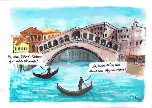 Cartoon: Bezos Hochzeit (medium) by Skowronek tagged venedig,jeff,bezos,amazon,hochzeit,skowronek,cartoon,heirat