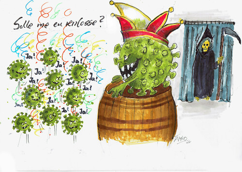 Cartoon: Helau (medium) by Skowronek tagged corona,virus,karneval,tot,bütt,köln,party,skowronek,cartoon