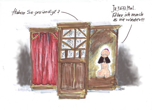 Cartoon: Im Beichtstuhl (medium) by Skowronek tagged kirche,missbrauch,kinder,jugendliche,doppelmoral,sexualität,zöllibat,machtmißbrauch