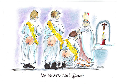 Cartoon: Kirche will sich öffnen (medium) by Skowronek tagged kirche,missbrauch,kinder,jugendliche,doppelmoral,erneuerung,sexualität,zöllibat,machtmißbrauch