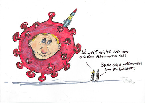 Cartoon: Putinvirus (medium) by Skowronek tagged putin,ukraine,nato,russland,corona,virus,rüstung,atomrakete,millitär,amerika,grenzen,skowronek,cartoon