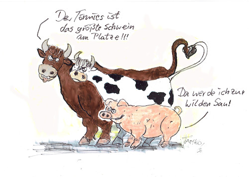 Cartoon: Tönnies (medium) by Skowronek tagged fleischindusrie,schweine,schlachtung,werksverträge,billigfleisch,rinder,hühner,aldi,landwirtschft,bauern,bordell,prostitution,geld,kapitalismus,tönnies,tiere,fleisch,vegan,vegetariergehälter