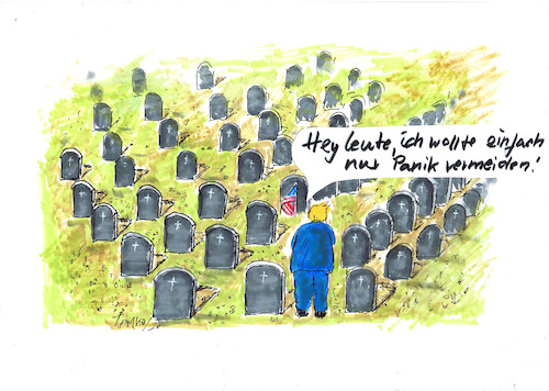 Cartoon: Trump (medium) by Skowronek tagged corona,usa,tote,pandemie,trump,virus,friedhof,bud,woodward,gräber,skowronek,karikatur,panik