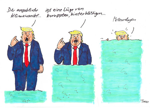 Cartoon: Trumpsche Klimapolitik (medium) by Skowronek tagged klimawandel,klimakatastrophe,trump,usa,meeresspiegel,hurricans