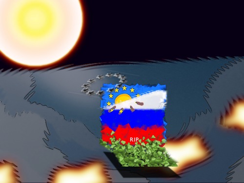 Cartoon: Abstimmungsprobleme (medium) by Nikklaus tagged russland,ukraine,europa,rip,sonne,schnee,brennen,sterben,veränderung