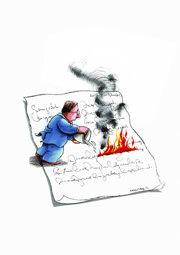 Cartoon: Brennende Zeilen (medium) by Mehmet Karaman tagged feuer,zeilen,brennende