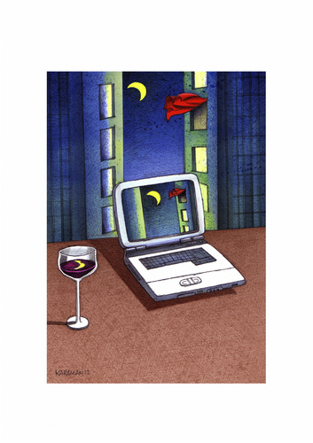 Cartoon: Der Mond dreimal (medium) by Mehmet Karaman tagged mond,wein,licht,schatten,computer