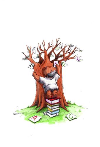 Cartoon: Der Weise Baum (medium) by Mehmet Karaman tagged kind,baum,bücher,blätter