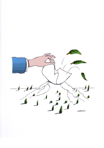 Cartoon: Die Hand (medium) by Mehmet Karaman tagged baum,berg,hand
