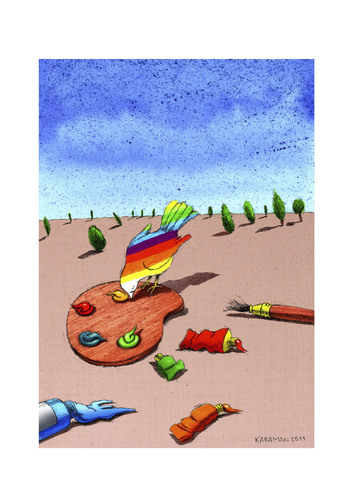 Cartoon: Malpalette (medium) by Mehmet Karaman tagged farben,taube,regenbogen,malpalette