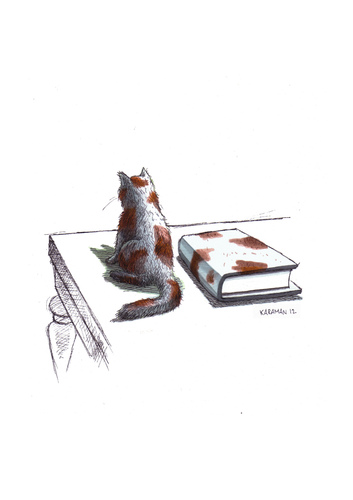 Cartoon: Model-Katze (medium) by Mehmet Karaman tagged buch,katze,tisch