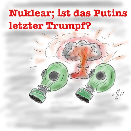 Cartoon: Atomkrieg (medium) by legriffeur tagged russland,ukraine,ukrainekonflikt,ukrainekrieg,putin,politik,europa,verteidigung,krieg,guerre,war,legriffeur61,cartoon,cartoons,cartoonsforpeace,despoten,atom,atomkrieg,nuklearkrieg,atombomben