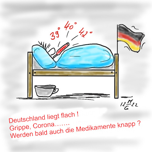 Cartoon: Deutschland liegt flach (medium) by legriffeur tagged deutschland,virus,grippe,corona,grippevirus,erkältung,erkältungszeit,winter,kälte,impfen,krankenstand,krankenhäuser,influenza