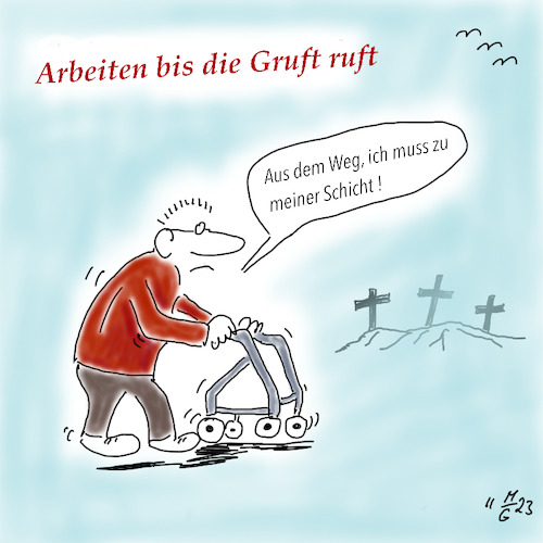 Cartoon: Erhöhung Rentenalter auf 68 (medium) by legriffeur tagged rente,rentenalter,renteneintrittsalter,arbeit,arbeitenbis68,deutschland,rentner,rentenversorgung,altersarmut