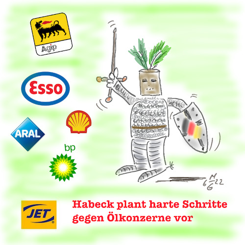 Cartoon: Hier kommt d grüne Ritter Habeck (medium) by legriffeur tagged ministerhabeck,öl,ölkonzerne,innenpolitik,deutschland,legriffeur61,cartoon,cartoons,energie,tankrabatt,bundeswirtschaftsminister,bundeswirtschaftsministerhabeck,brd,kartell,kartellrecht,bundeskartellamt