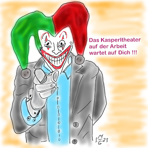 Cartoon: Kasperltheater (medium) by legriffeur tagged arbeit,arbeiten,arbeitswoche,neuearbeitswoche,arbeitnehmer,arbeitnehmerin,wirtschaft,kasperltheather,kasperltheaterbeiderarbeit