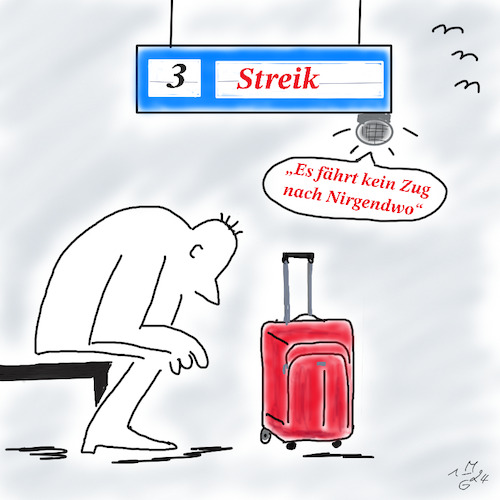 Cartoon: Kein Zug (medium) by legriffeur tagged bahn,db,bahnfahren,streik,bahnstreik,gdl,deutschland,reisen,reisende,bahnkunden,tarifverhandlungen,lokführer,lokführerstreik,gewerkschaft